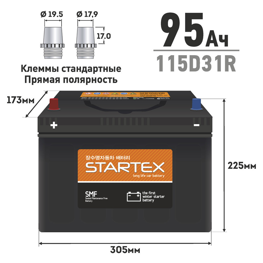 Аккумулятор STARTEX SMF 115D31R 95 Ah R